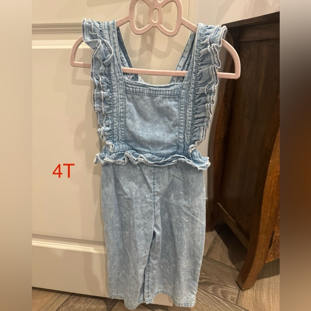 Blue Ruffled Denim Overalls 4T